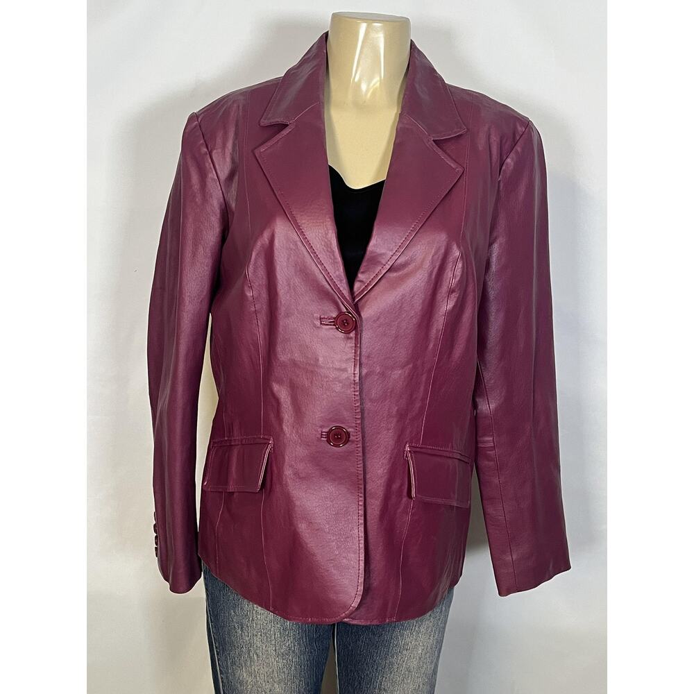 Metrostyle Leather‎ Jacket Womens 16 Purple Blazer Single Breasted Lined